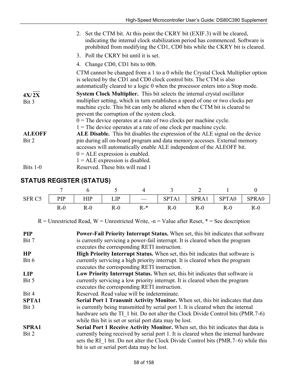 Status register (status), Tatus, Egister | Status) | Maxim Integrated High-Speed Microcontroller Users Guide: DS80C390 Supplement User Manual | Page 58 / 158