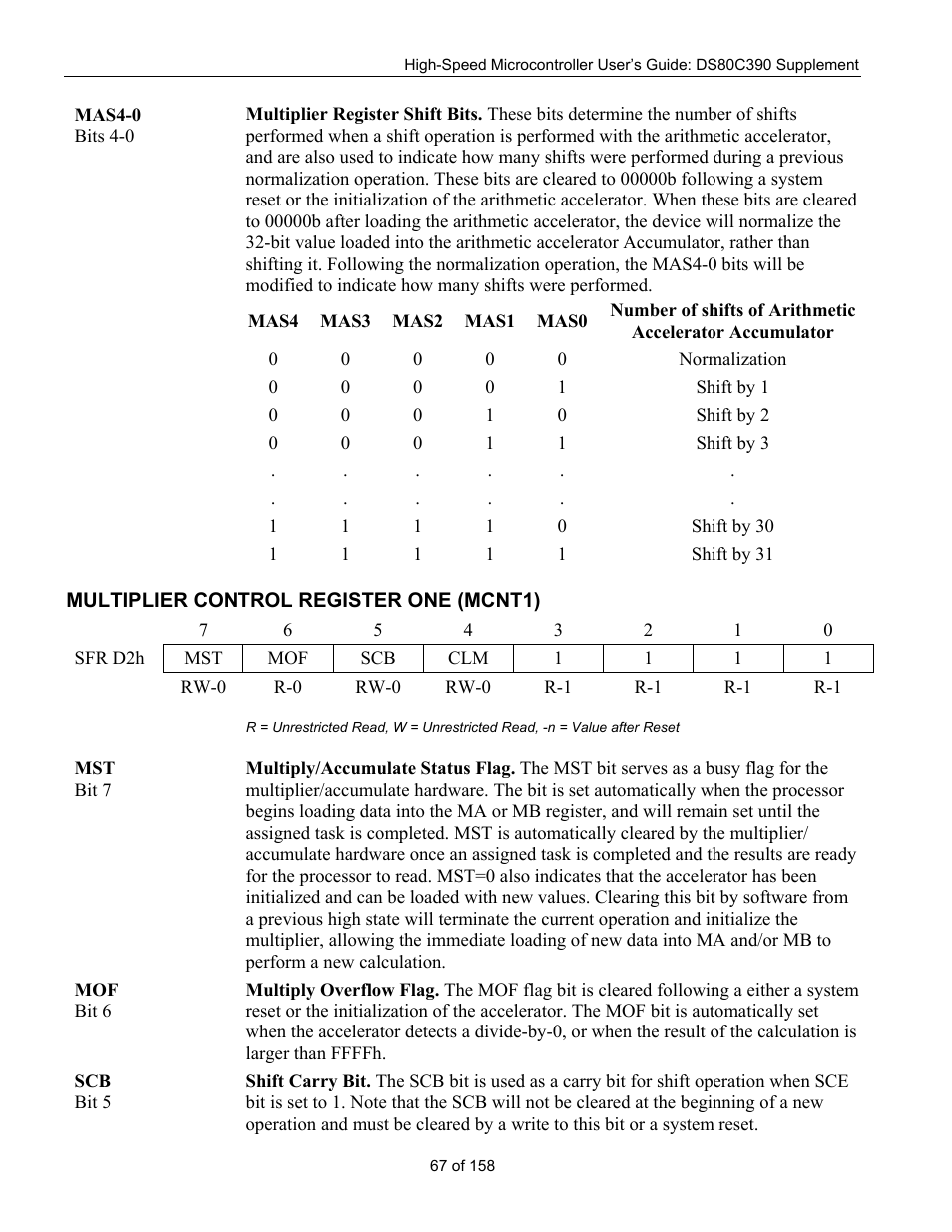 Multiplier control register one (mcnt1), Ultiplier, Ontrol | Egister, Mcnt1) | Maxim Integrated High-Speed Microcontroller Users Guide: DS80C390 Supplement User Manual | Page 67 / 158