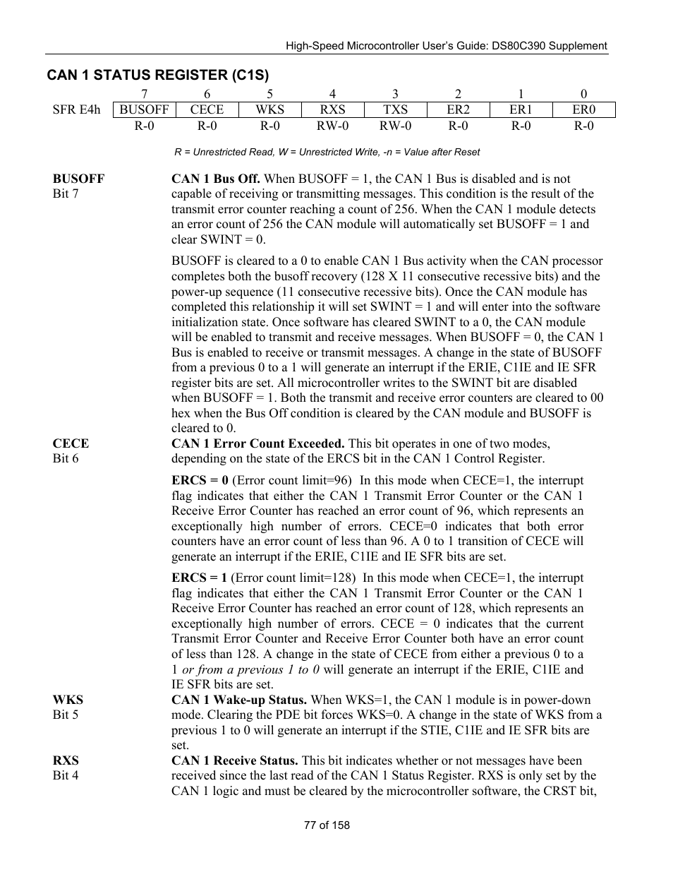 Can 1 status register (c1s), Can 1 s, Tatus | Egister, C1s) | Maxim Integrated High-Speed Microcontroller Users Guide: DS80C390 Supplement User Manual | Page 77 / 158