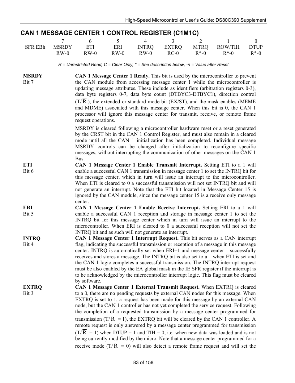 Can 1 message center 1 control register (c1m1c), Can 1 m, Essage | Enter, Ontrol, Egister, C1m1c) | Maxim Integrated High-Speed Microcontroller Users Guide: DS80C390 Supplement User Manual | Page 83 / 158