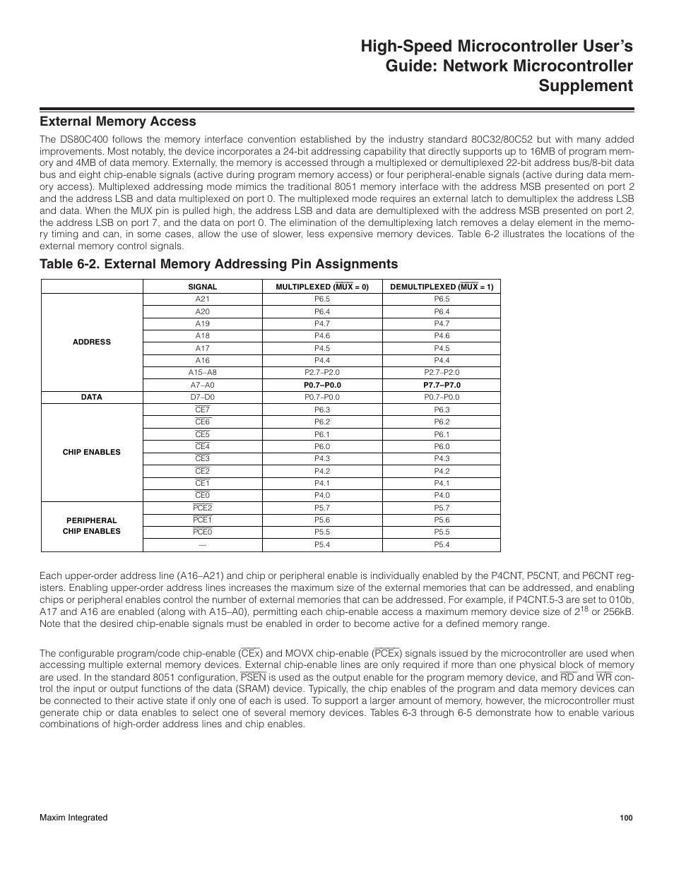 External memory access | Maxim Integrated High-Speed Microcontroller Users Guide: Network Microcontroller Supplement User Manual | Page 100 / 221