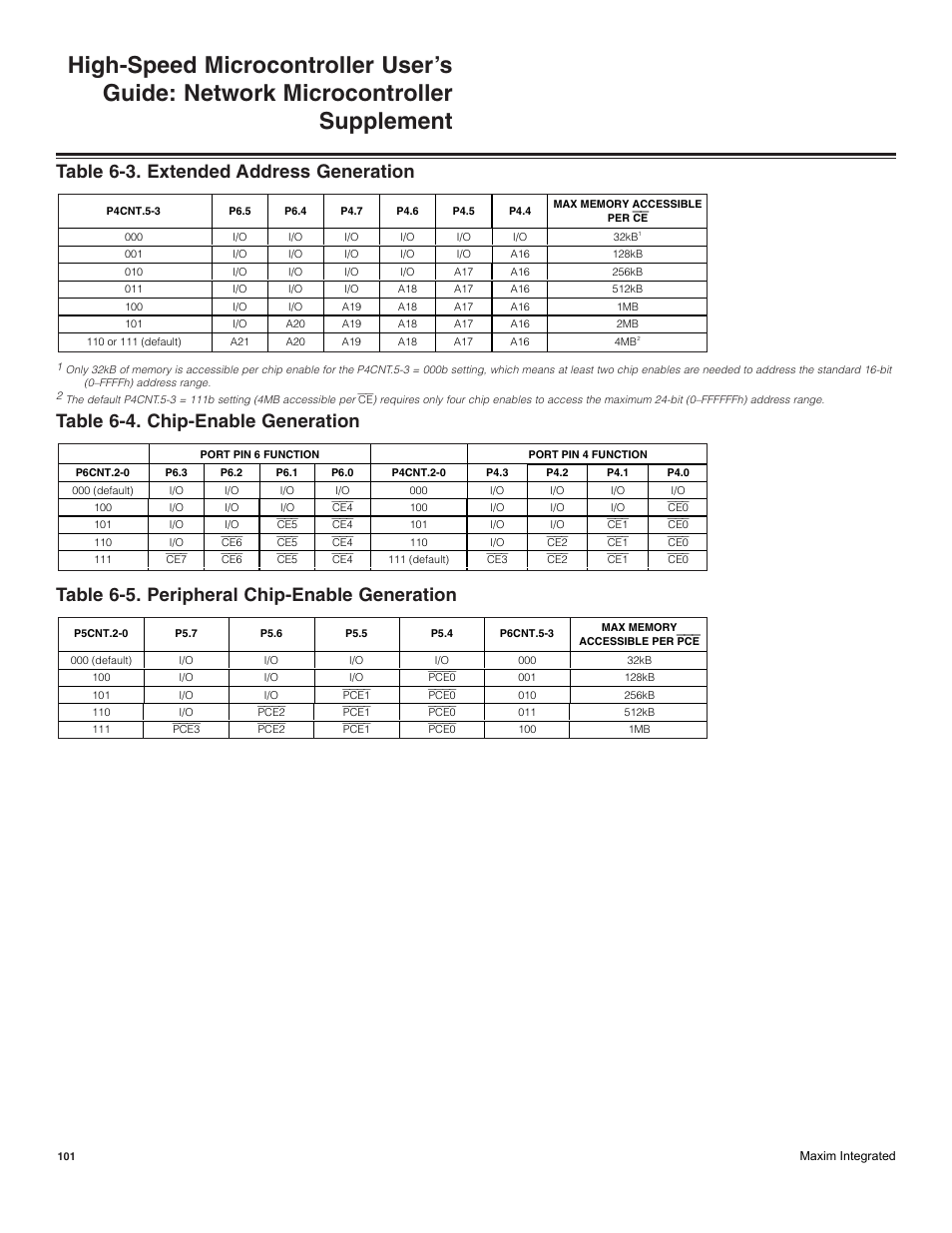 Table 6-3. extended address generation | Maxim Integrated High-Speed Microcontroller Users Guide: Network Microcontroller Supplement User Manual | Page 101 / 221