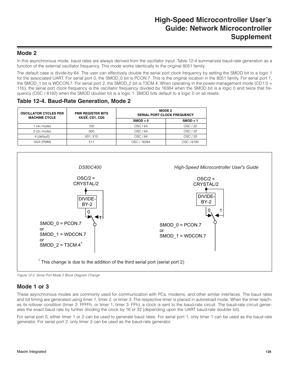 Mode 2, Mode 1 or 3 | Maxim Integrated High-Speed Microcontroller Users Guide: Network Microcontroller Supplement User Manual | Page 126 / 221