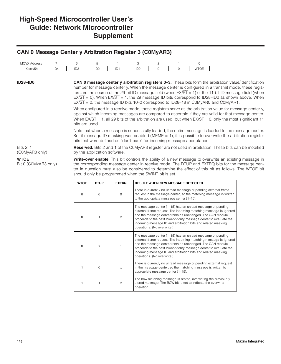 Maxim Integrated High-Speed Microcontroller Users Guide: Network Microcontroller Supplement User Manual | Page 145 / 221