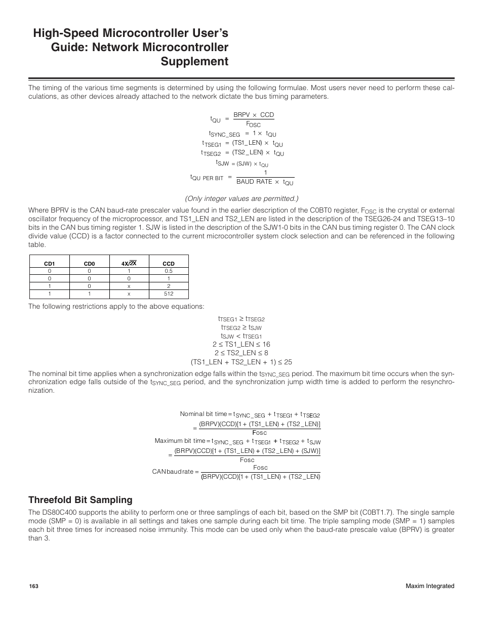 Threefold bit sampling | Maxim Integrated High-Speed Microcontroller Users Guide: Network Microcontroller Supplement User Manual | Page 163 / 221