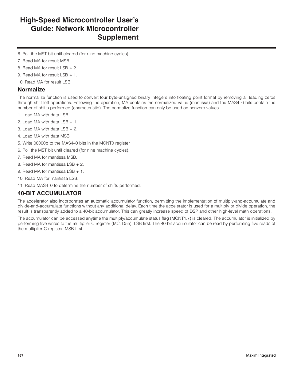 Normalize, Bit accumulator | Maxim Integrated High-Speed Microcontroller Users Guide: Network Microcontroller Supplement User Manual | Page 167 / 221