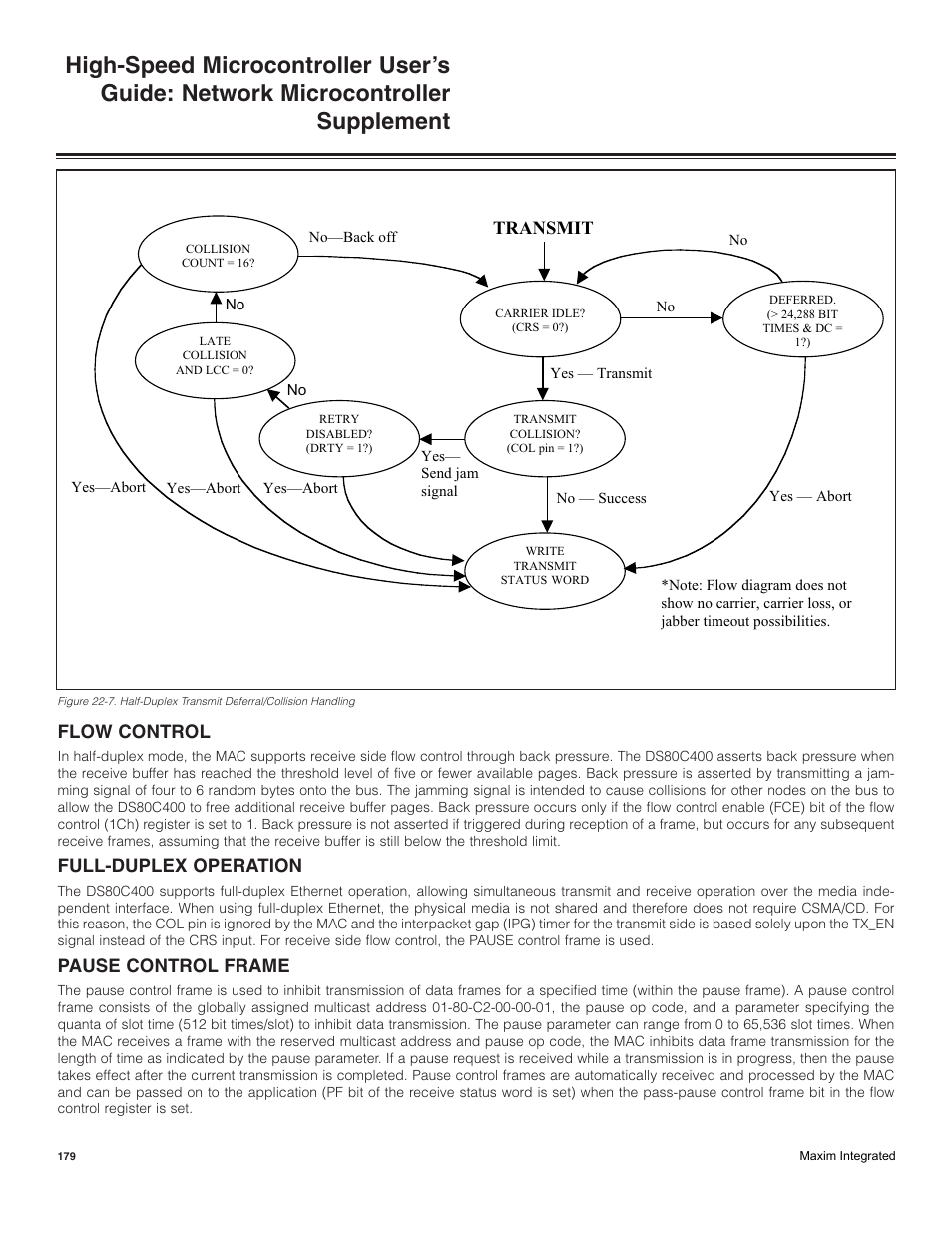 Flow control, Full-duplex operation, Pause control frame | Transmit | Maxim Integrated High-Speed Microcontroller Users Guide: Network Microcontroller Supplement User Manual | Page 179 / 221