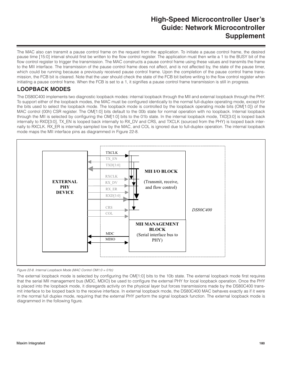 Loopback modes | Maxim Integrated High-Speed Microcontroller Users Guide: Network Microcontroller Supplement User Manual | Page 180 / 221