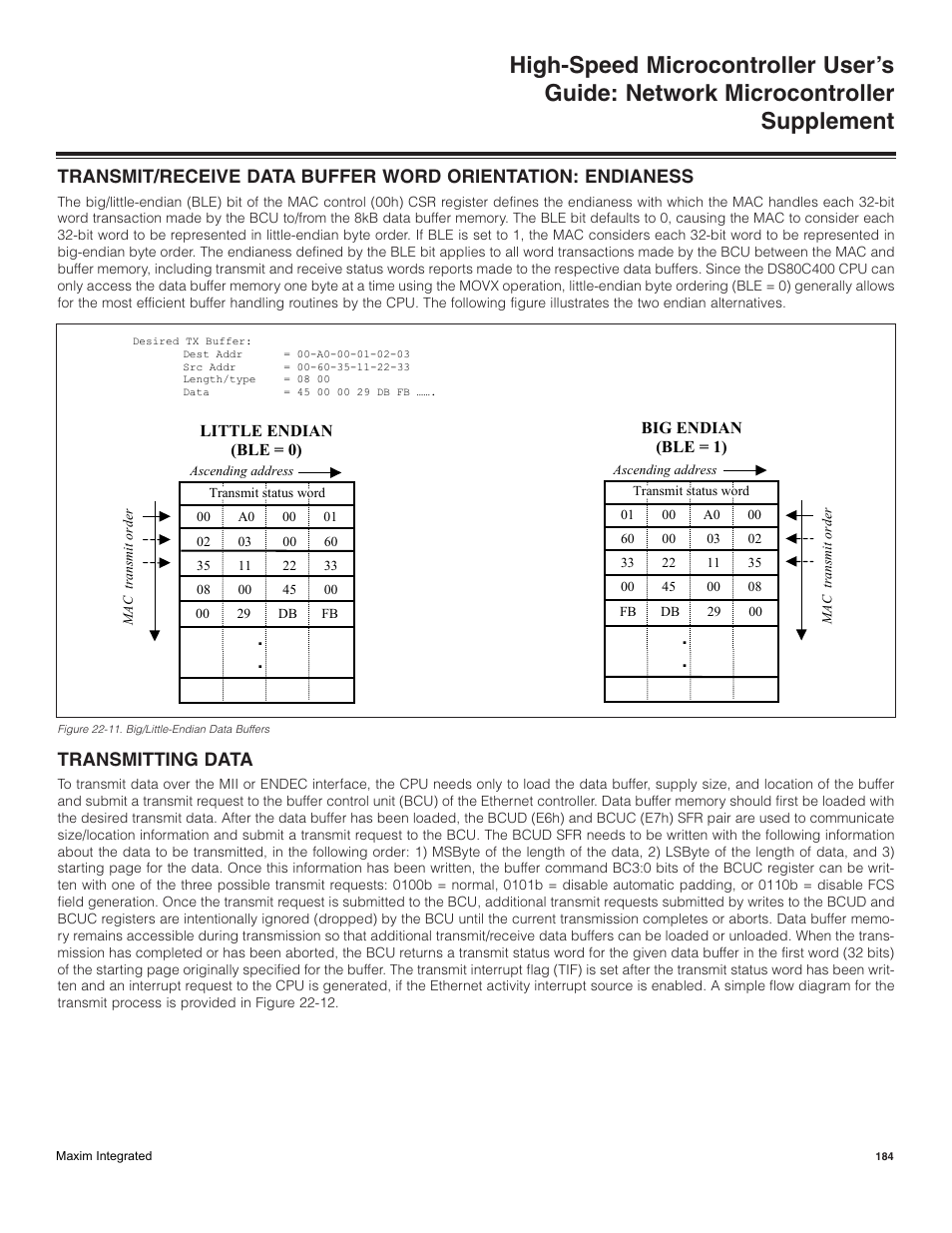 Transmitting data | Maxim Integrated High-Speed Microcontroller Users Guide: Network Microcontroller Supplement User Manual | Page 184 / 221