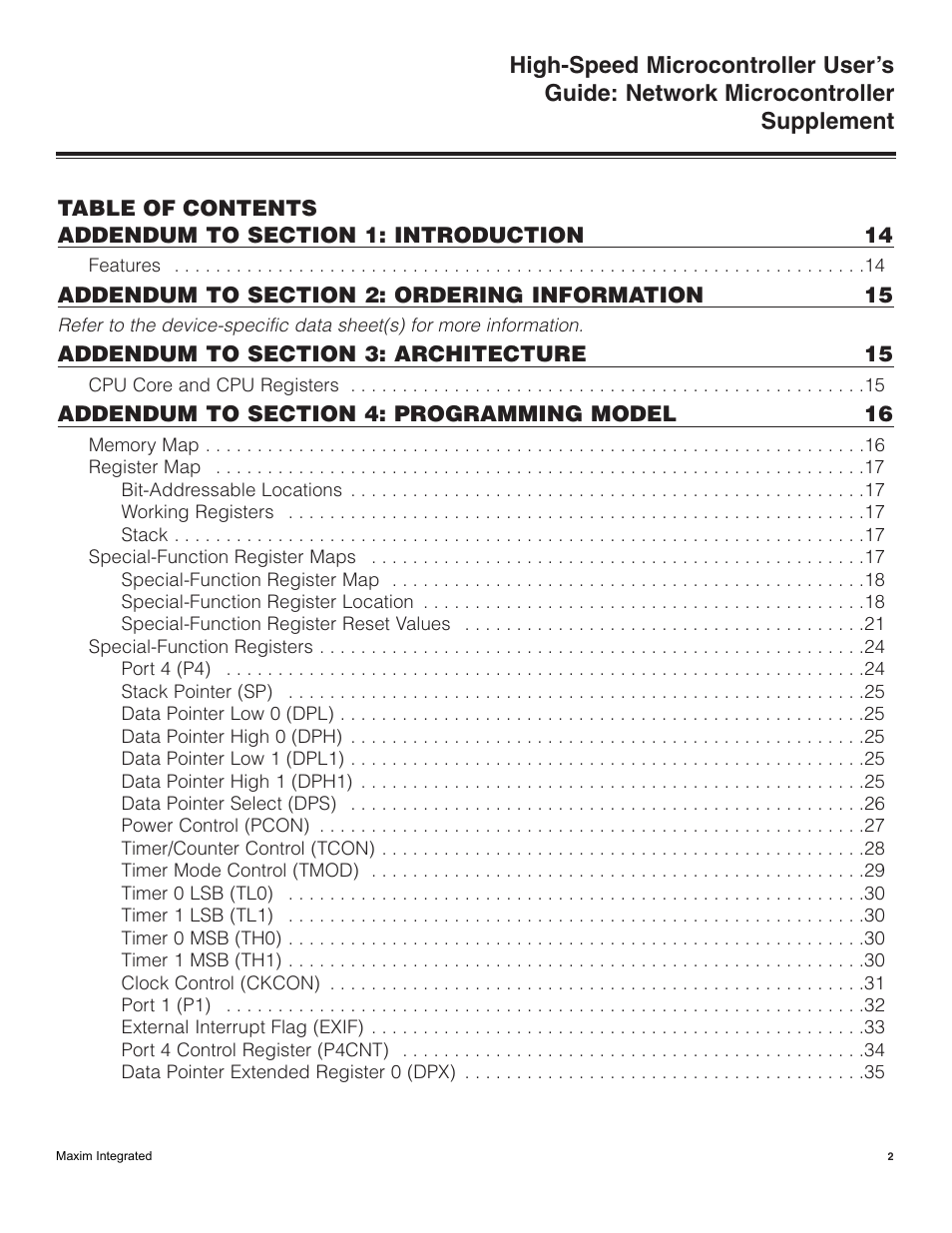 Maxim Integrated High-Speed Microcontroller Users Guide: Network Microcontroller Supplement User Manual | Page 2 / 221
