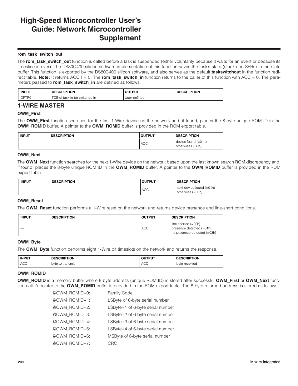 Wire master | Maxim Integrated High-Speed Microcontroller Users Guide: Network Microcontroller Supplement User Manual | Page 209 / 221