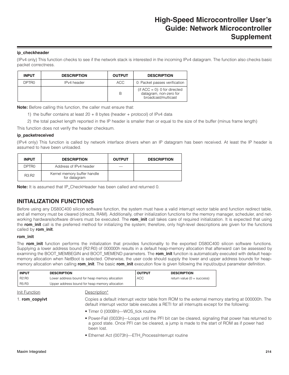 Initialization functions | Maxim Integrated High-Speed Microcontroller Users Guide: Network Microcontroller Supplement User Manual | Page 214 / 221
