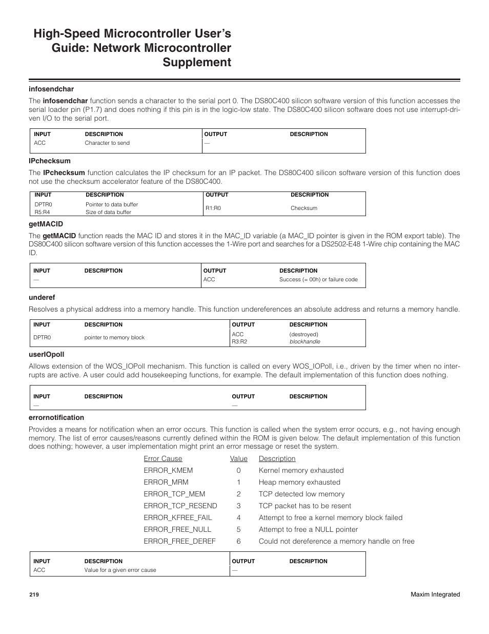 Maxim Integrated High-Speed Microcontroller Users Guide: Network Microcontroller Supplement User Manual | Page 219 / 221