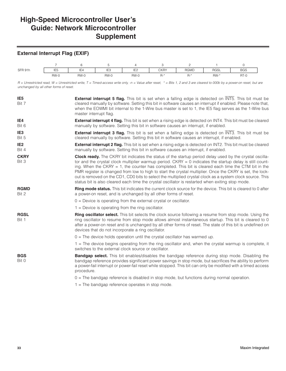 External interrupt flag (exif) | Maxim Integrated High-Speed Microcontroller Users Guide: Network Microcontroller Supplement User Manual | Page 33 / 221