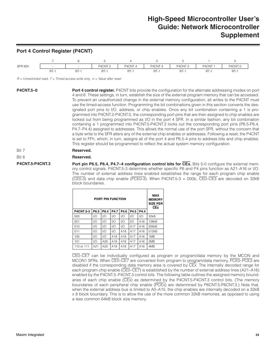 Port 4 control register (p4cnt) | Maxim Integrated High-Speed Microcontroller Users Guide: Network Microcontroller Supplement User Manual | Page 34 / 221