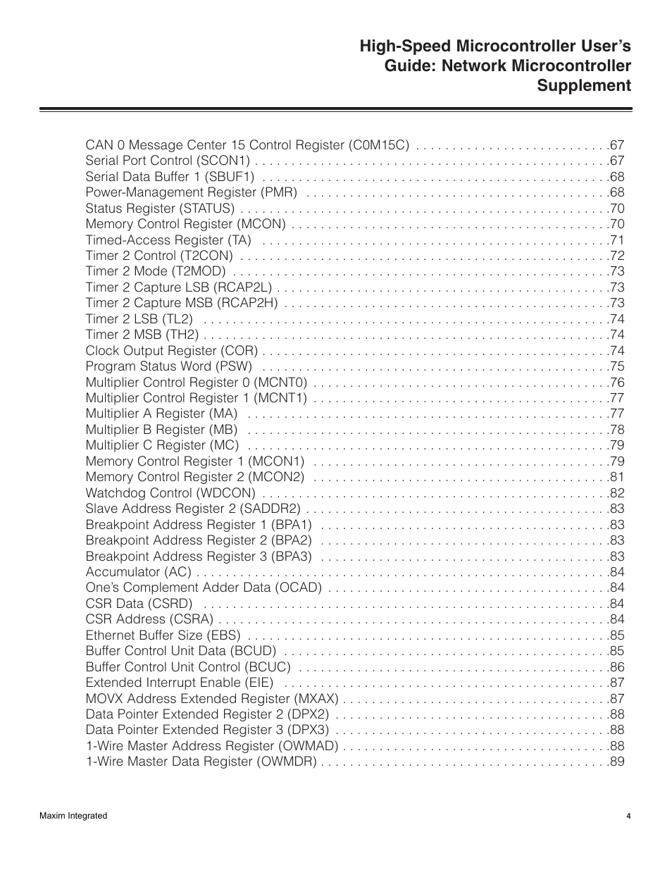 Maxim Integrated High-Speed Microcontroller Users Guide: Network Microcontroller Supplement User Manual | Page 4 / 221