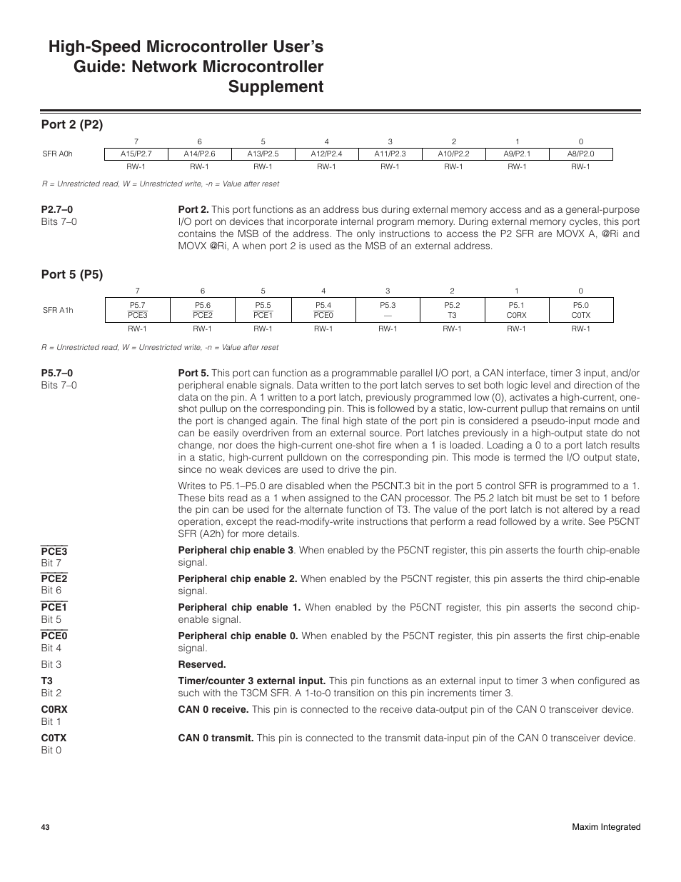 Port 2 (p2), Port 5 (p5), Port 5 (p5) port 2 (p2) | Maxim Integrated High-Speed Microcontroller Users Guide: Network Microcontroller Supplement User Manual | Page 43 / 221