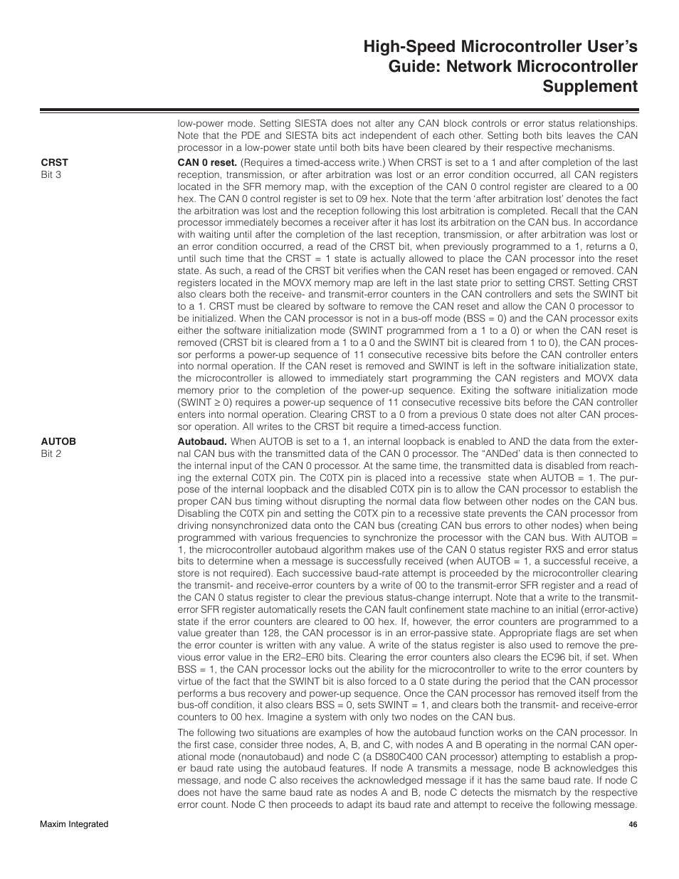 Maxim Integrated High-Speed Microcontroller Users Guide: Network Microcontroller Supplement User Manual | Page 46 / 221