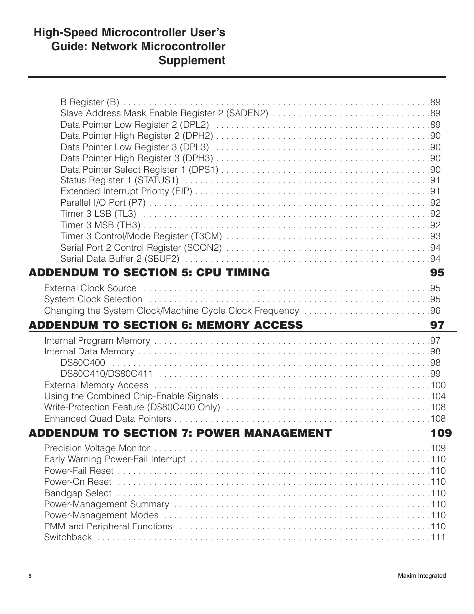 Maxim Integrated High-Speed Microcontroller Users Guide: Network Microcontroller Supplement User Manual | Page 5 / 221