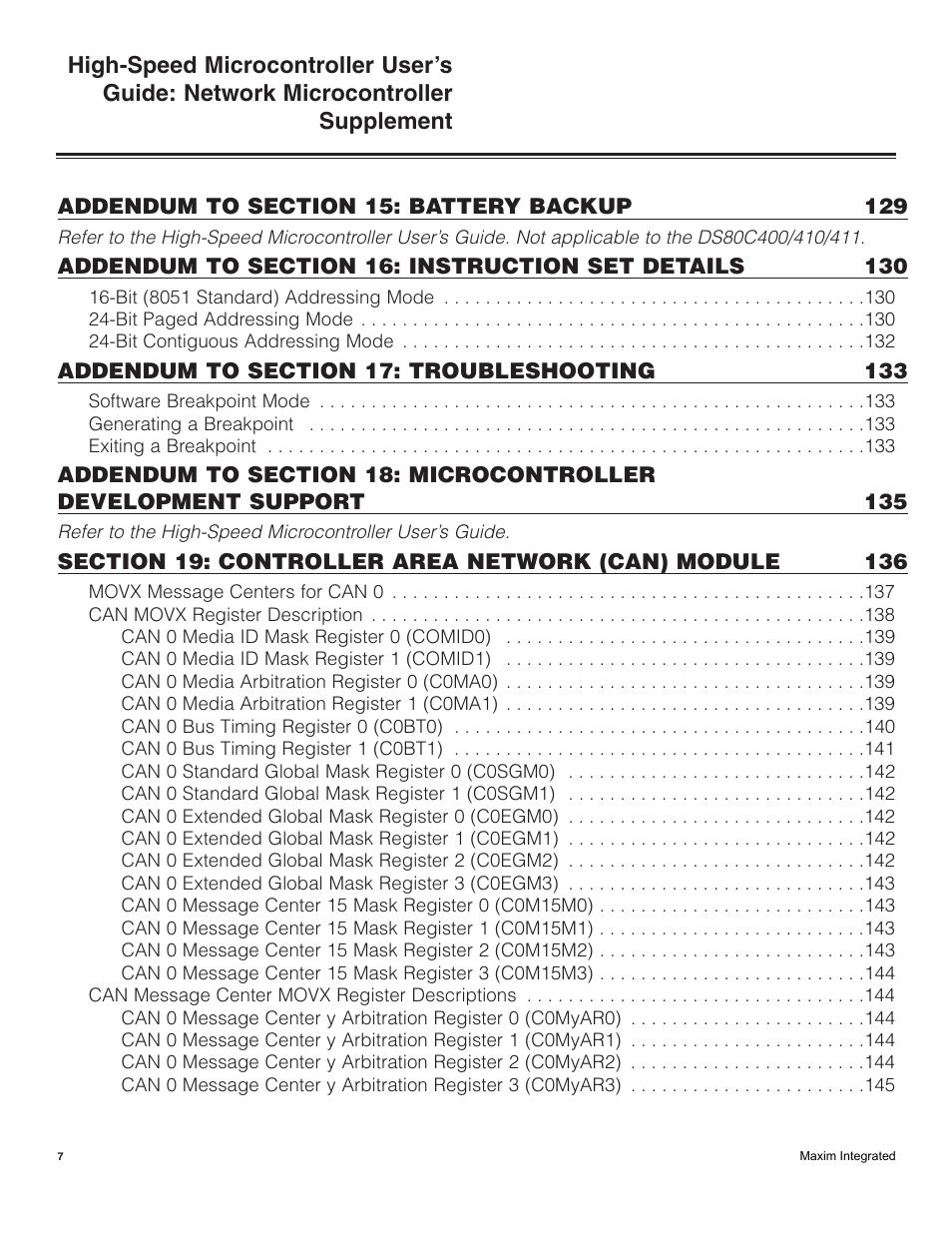 Maxim Integrated High-Speed Microcontroller Users Guide: Network Microcontroller Supplement User Manual | Page 7 / 221
