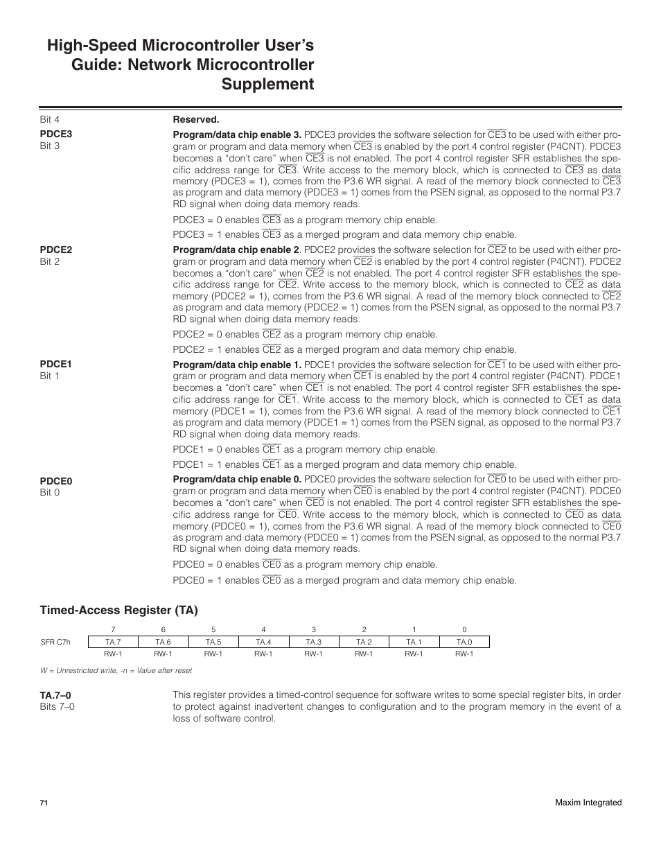 Timed-access register (ta) | Maxim Integrated High-Speed Microcontroller Users Guide: Network Microcontroller Supplement User Manual | Page 71 / 221