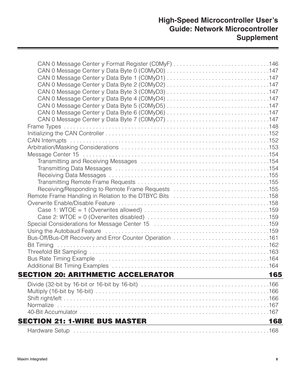 Maxim Integrated High-Speed Microcontroller Users Guide: Network Microcontroller Supplement User Manual | Page 8 / 221