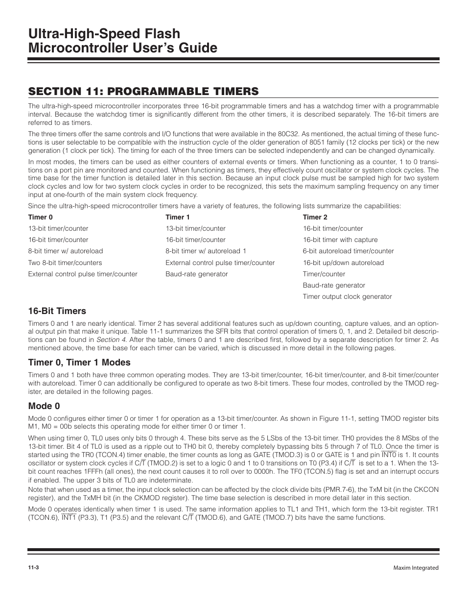 Bit timers, Timer 0, timer 1 modes, Mode 0 | Bit timers -3, Timer 0, timer 1 modes -3, Mode 0 -3 | Maxim Integrated Ultra-High-Speed Flash Microcontroller User Manual | Page 123 / 169