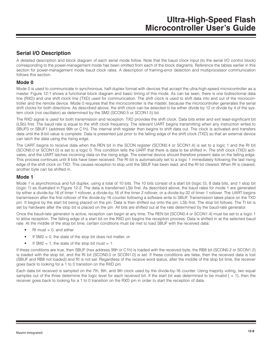 Serial i/o description, Mode 0, Mode 1 | Serial i/o description -8, Mode 0 -8, Mode 1 -8 | Maxim Integrated Ultra-High-Speed Flash Microcontroller User Manual | Page 142 / 169