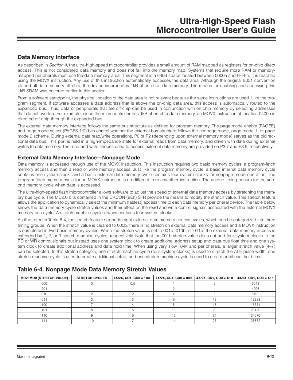 Data memory interface, External data memory interfa, Data memory interface -12 | Maxim Integrated Ultra-High-Speed Flash Microcontroller User Manual | Page 79 / 169