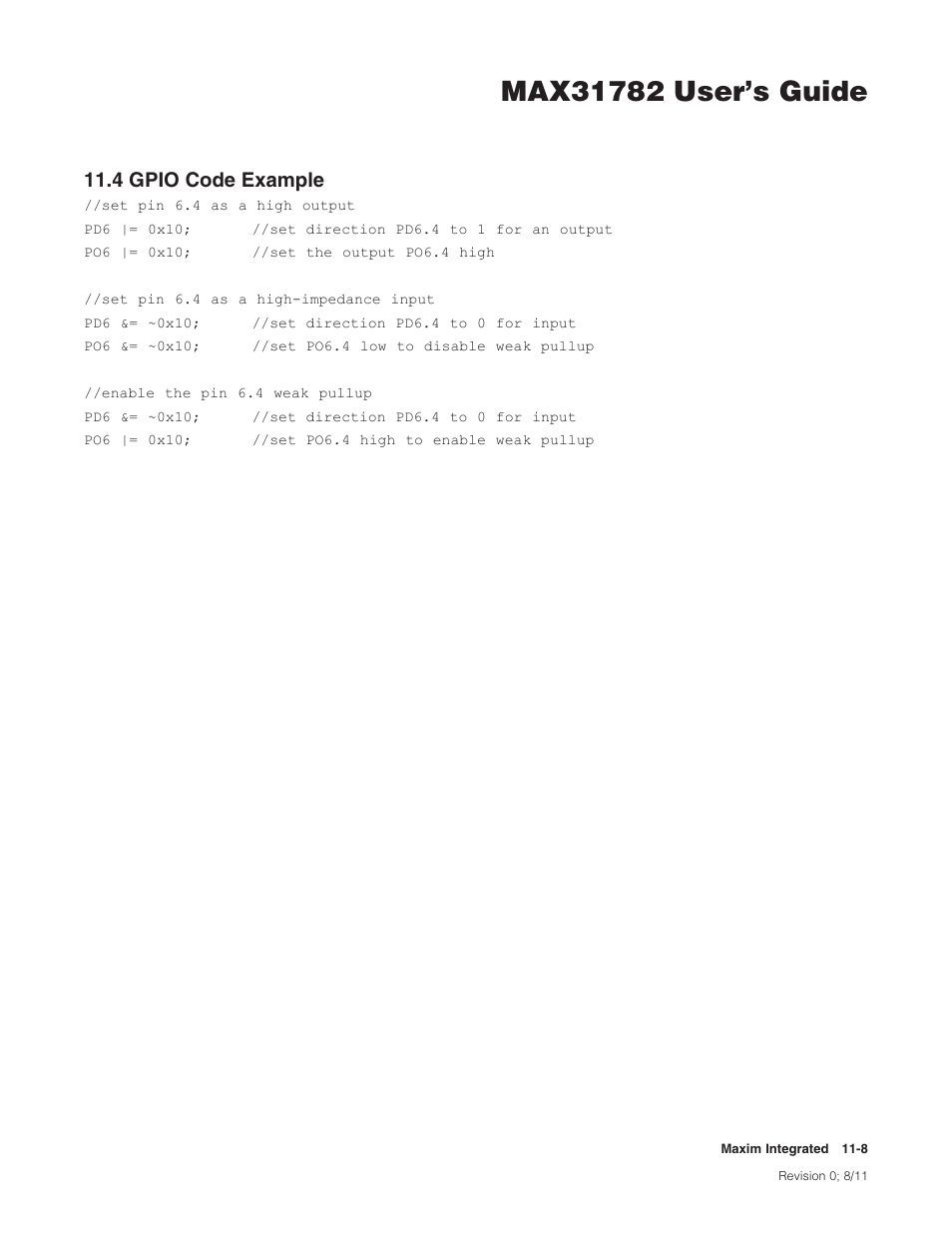4 gpio code example, 11 .4 gpio code example -8, 4gpiocodeexample | Maxim Integrated MAX31782 User Manual | Page 102 / 223