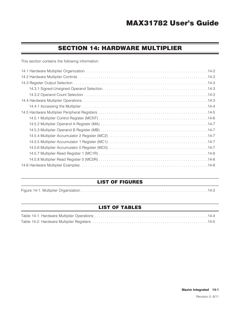 Section 14: hardware multiplier, Section 14: hardware multiplier -1 | Maxim Integrated MAX31782 User Manual | Page 116 / 223