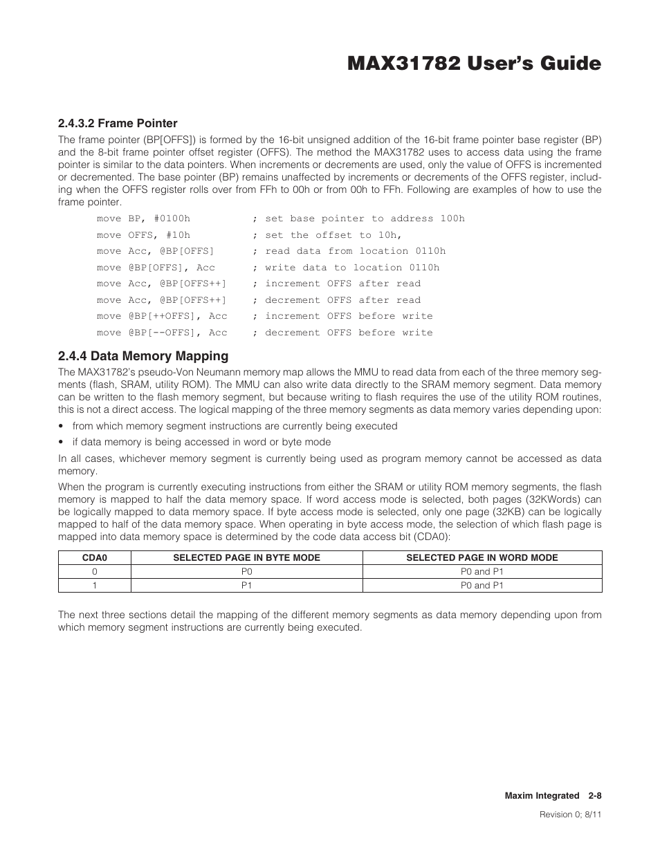 2 frame pointer, 4 data memory mapping, 2 .4 .3 .2 frame pointer -8 | 2 .4 .4 data memory mapping -8 | Maxim Integrated MAX31782 User Manual | Page 12 / 223