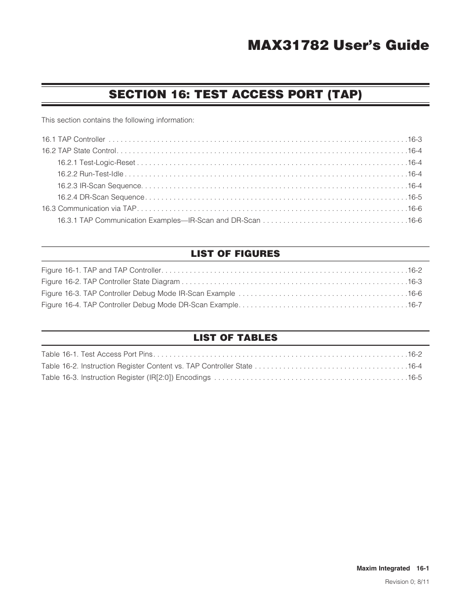 Section 16: test access port (tap), Section 16: test access port (tap) -1 | Maxim Integrated MAX31782 User Manual | Page 129 / 223