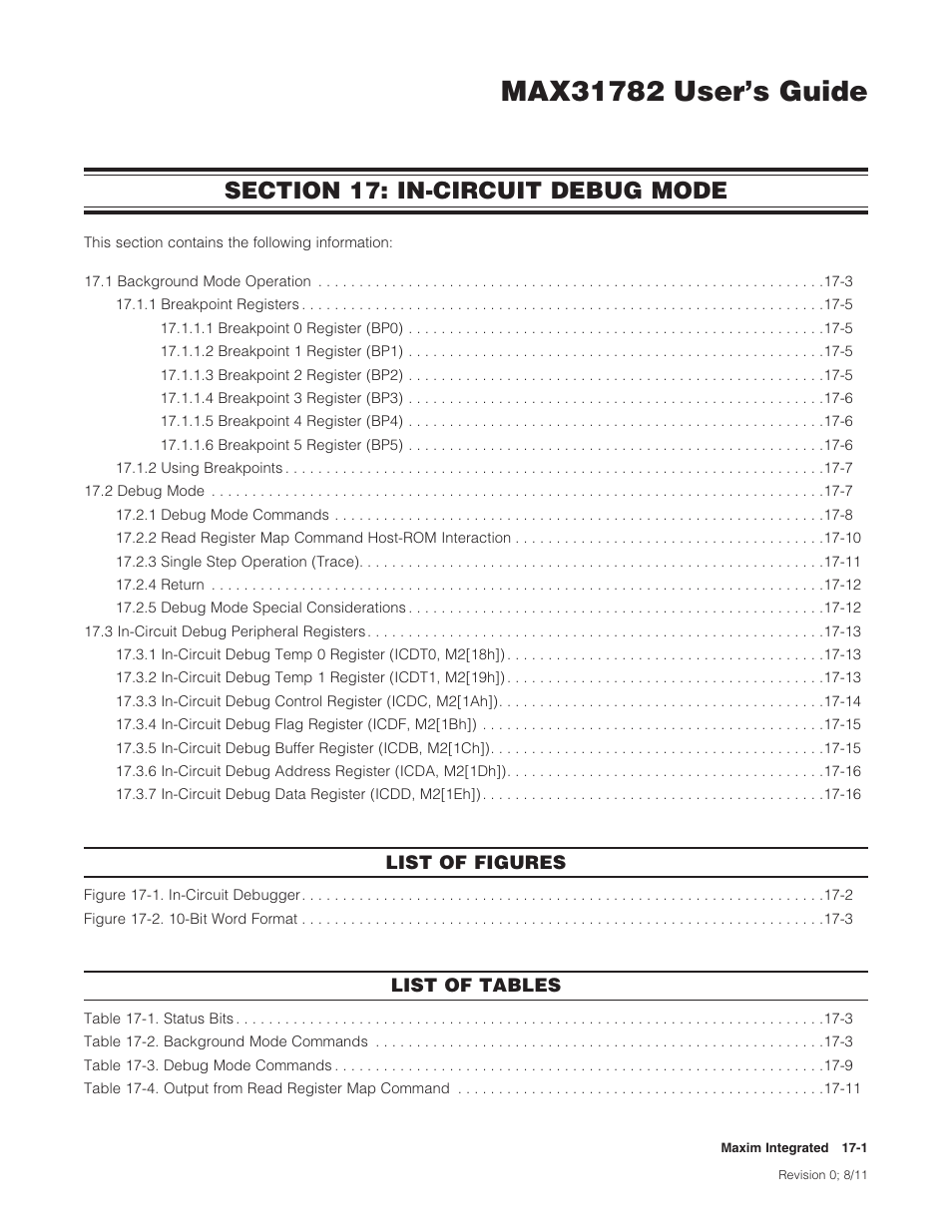 Section 17: in-circuit debug mode, Section 17: in-circuit debug mode -1 | Maxim Integrated MAX31782 User Manual | Page 136 / 223