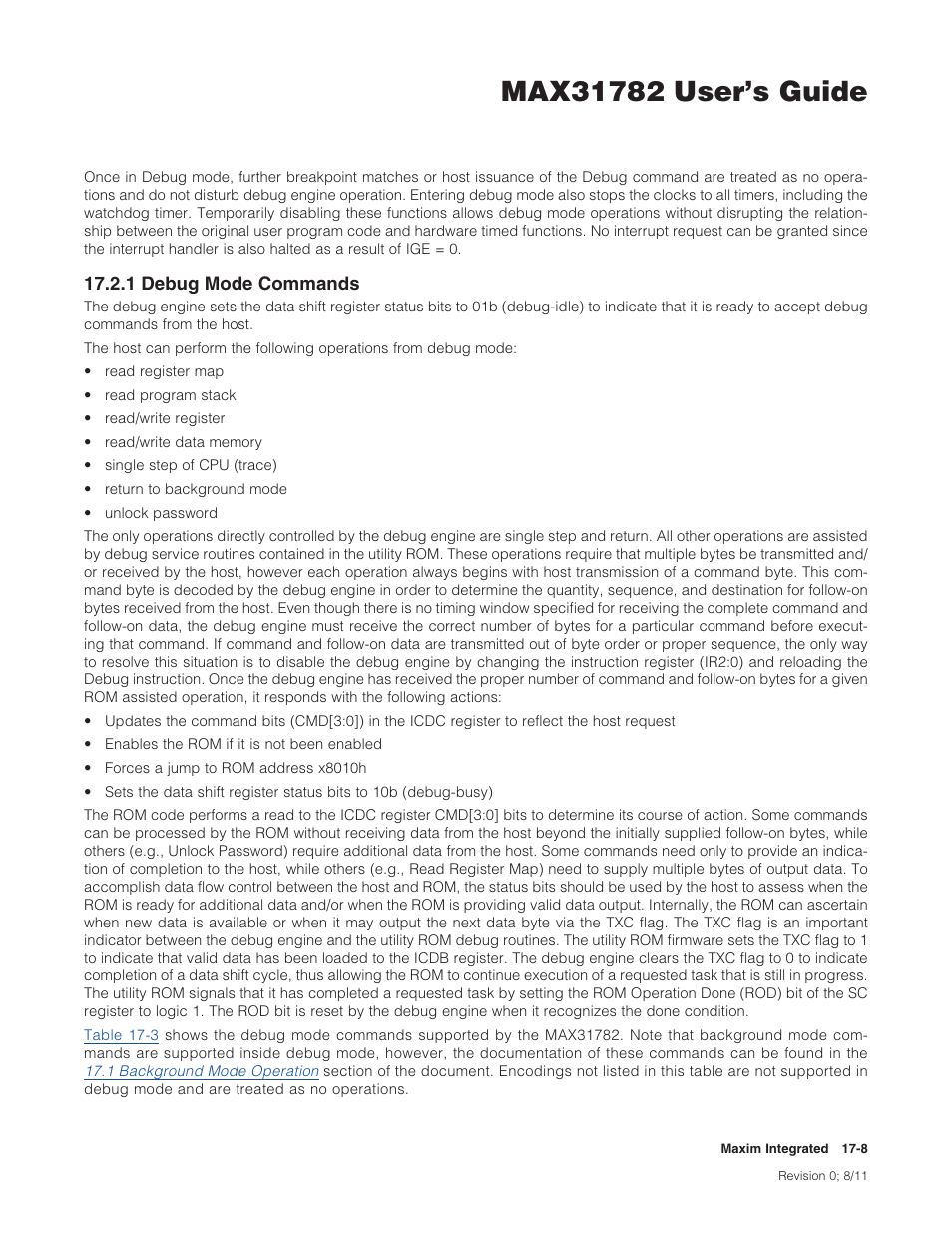 1 debug mode commands, 17 .2 .1 debug mode commands -8 | Maxim Integrated MAX31782 User Manual | Page 143 / 223