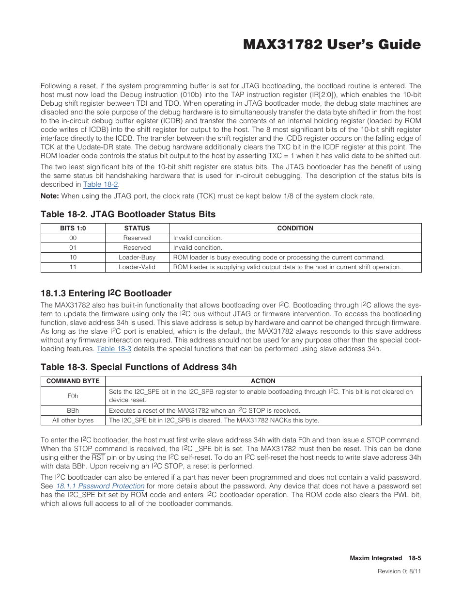 3 entering i2c bootloader, 18 .1 .3 entering i, C bootloader -5 | 3 entering, I2c bootloader, Cbootloader | Maxim Integrated MAX31782 User Manual | Page 156 / 223