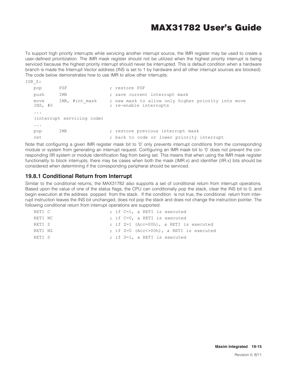 1 conditional return from interrupt, 19 .8 .1 conditional return from interrupt -15, 1conditionalreturnfrominterrupt | Maxim Integrated MAX31782 User Manual | Page 180 / 223