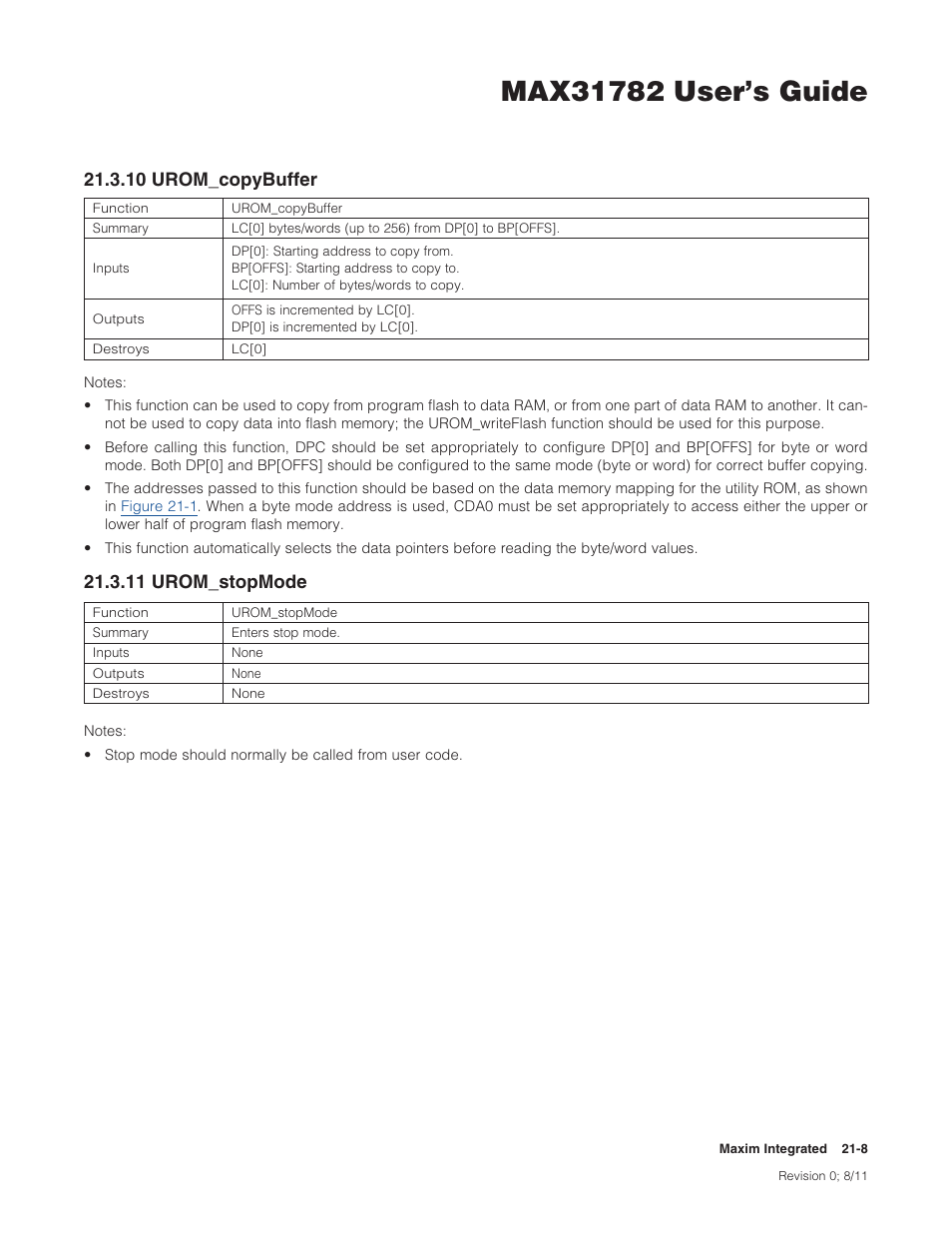 10 urom_copybuffer, 11 urom_stopmode, 10urom�copybuffer | 11urom�stopmode | Maxim Integrated MAX31782 User Manual | Page 221 / 223