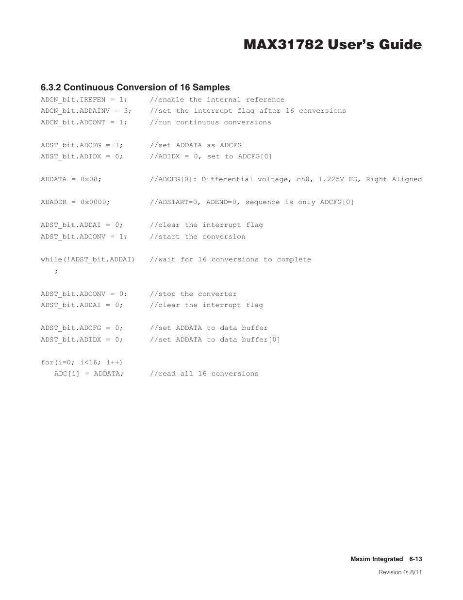 2 continuous conversion of 16 samples, 6 .3 .2 continuous conversion of 16 samples -13, 2continuousconversionof16samples | Maxim Integrated MAX31782 User Manual | Page 56 / 223