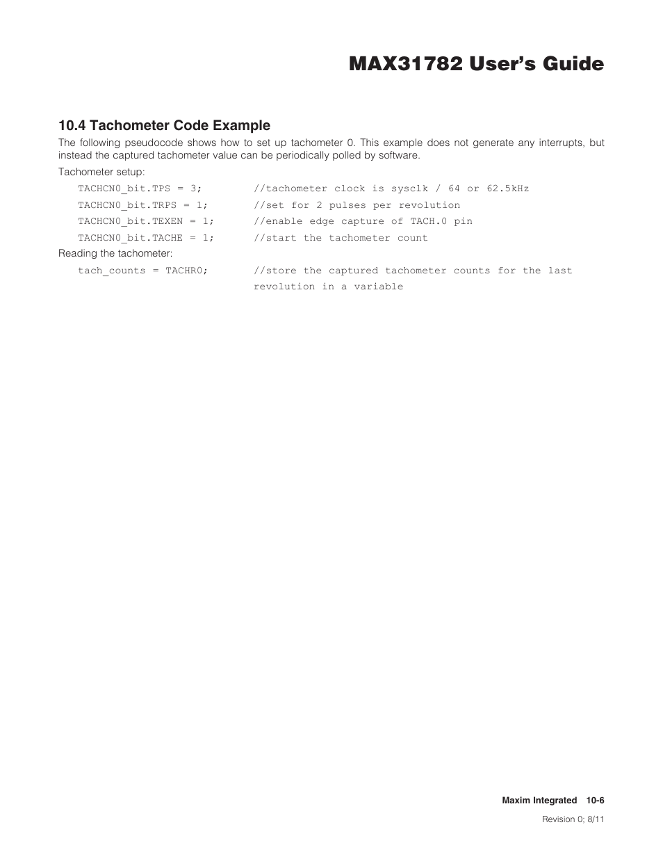 4 tachometer code example, 10 .4 tachometer code example -6, 4tachometercodeexample | Maxim Integrated MAX31782 User Manual | Page 94 / 223