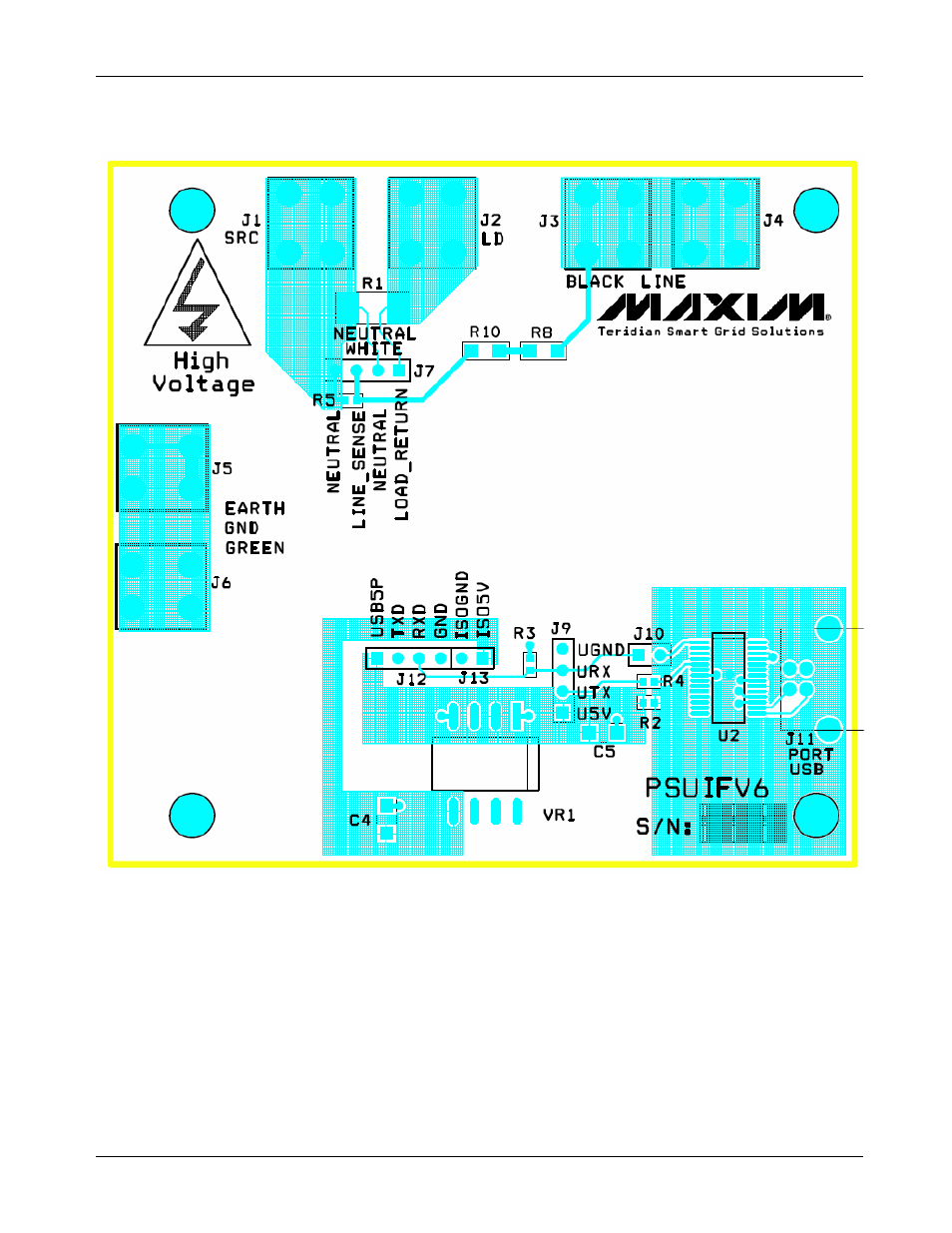 8 shunt adaptor board pcb layouts, Shunt adaptor board pcb layouts, Figure 12: shunt adaptor board pcb top view | Maxim Integrated 78M6610+PSU Evaluation Kit User Manual | Page 24 / 26