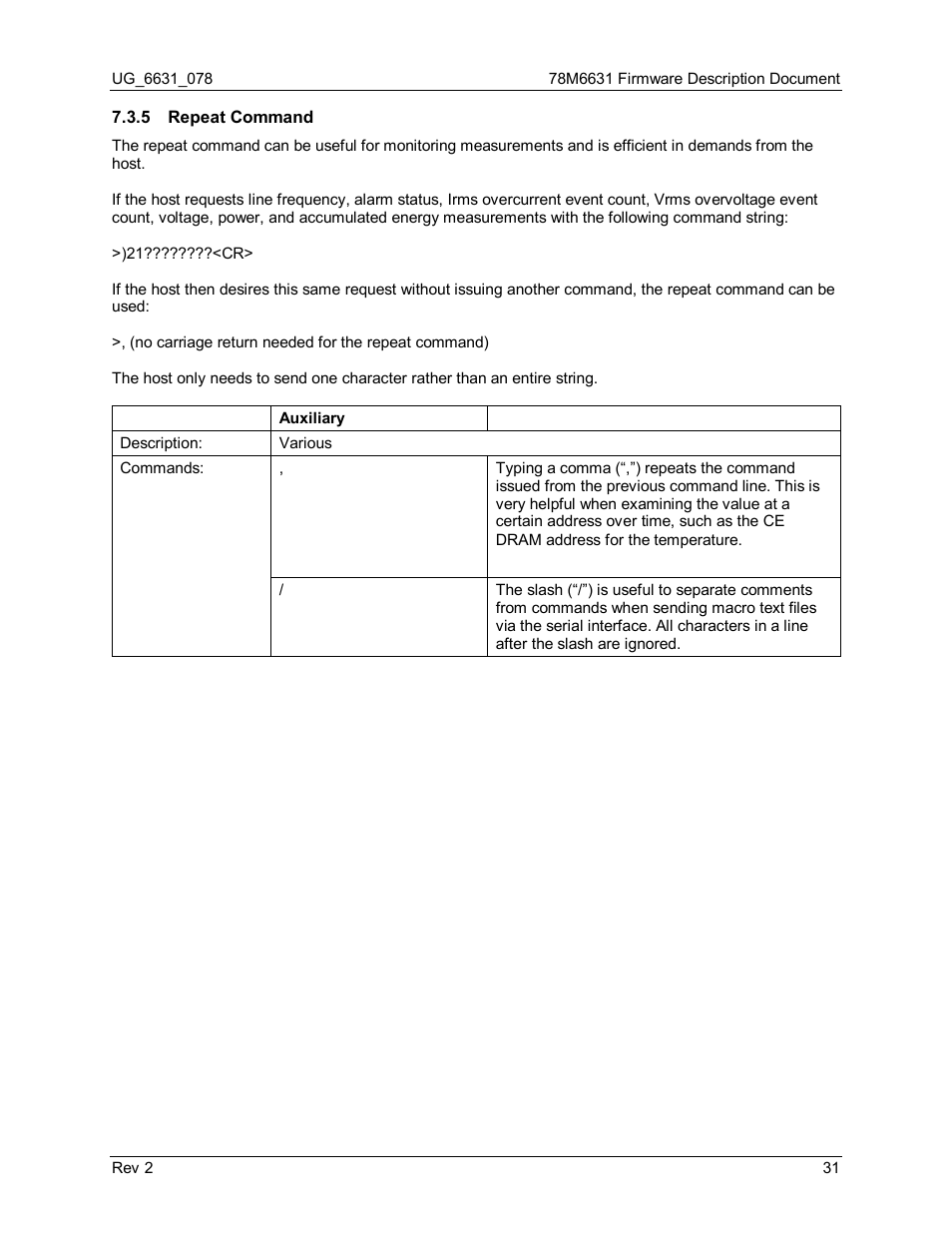 5 repeat command, Repeat command | Maxim Integrated 78M6631 User Manual | Page 31 / 32