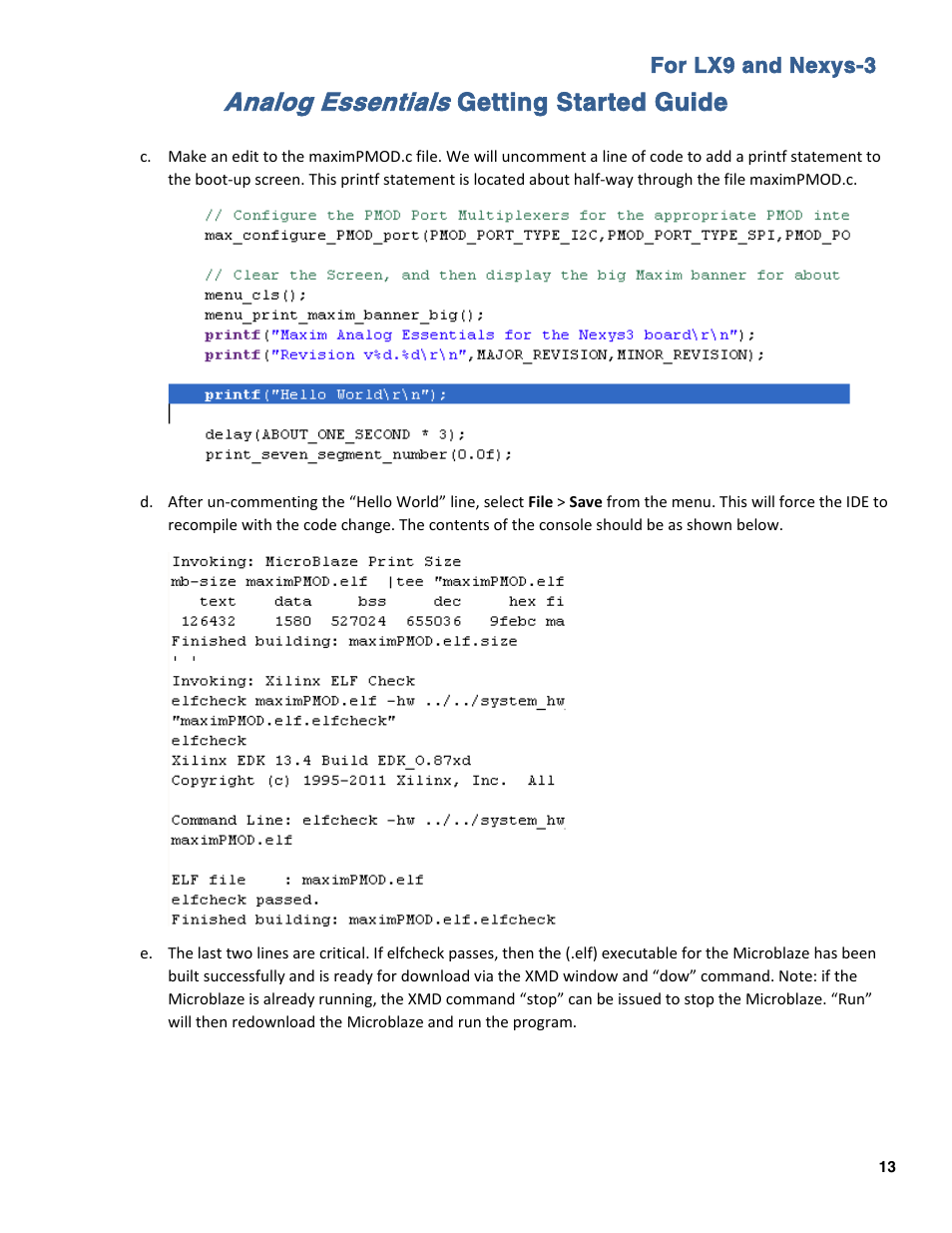 Analog essentials, Getting started guide | Maxim Integrated Analog Essentials Getting Started Guide for LX9 and Nexys3 User Manual | Page 13 / 23