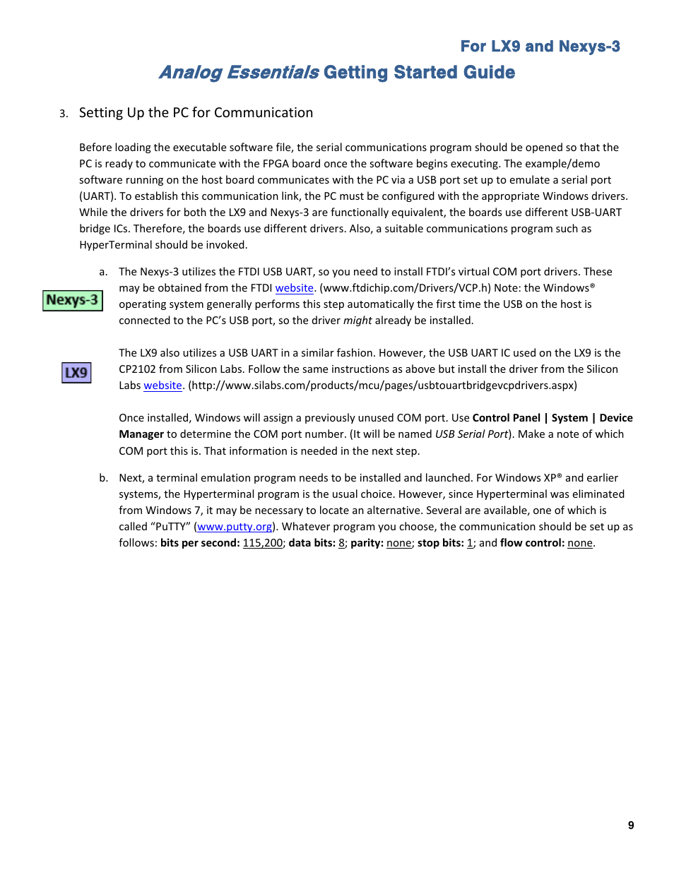 Analog essentials, Getting started guide | Maxim Integrated Analog Essentials Getting Started Guide for LX9 and Nexys3 User Manual | Page 9 / 23