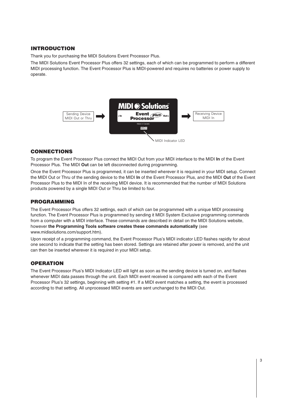 Midi solutions | MIDI Solutions Event Processor Plus User Manual | Page 3 / 9