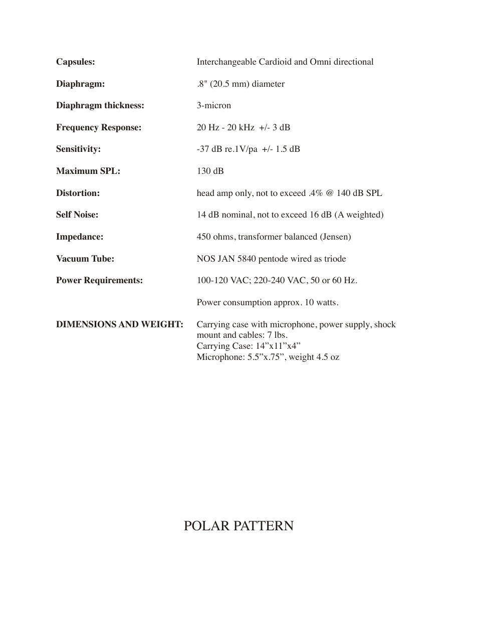 Polar pattern | Mojave Audio MA-100SP User Manual | Page 6 / 8