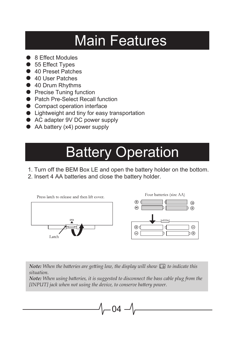 Main features battery operation | MOOER BEM Box LE User Manual | Page 5 / 26