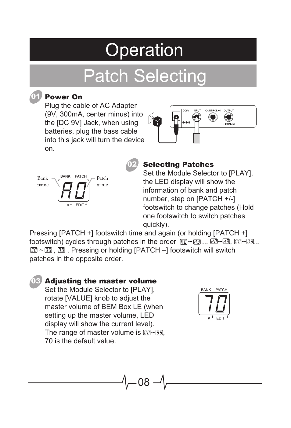 Operation patch selecting | MOOER BEM Box LE User Manual | Page 9 / 26