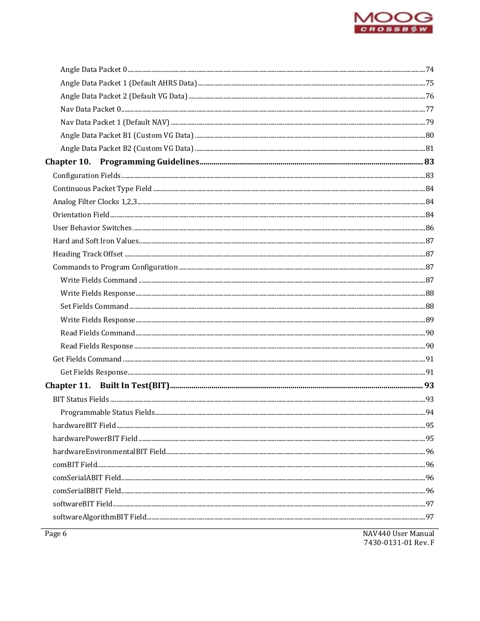 Moog Crossbow NAV440 Series User Manual | Page 6 / 128