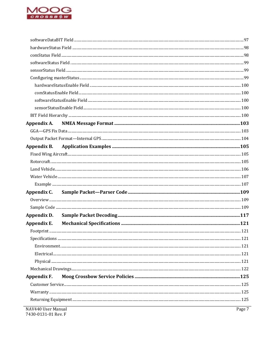 Moog Crossbow NAV440 Series User Manual | Page 7 / 128